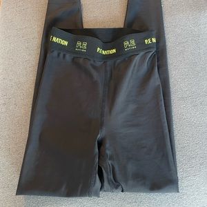 P.E Nation Leggings XS - High Waisted Black with Neon Yellow Brand Logo